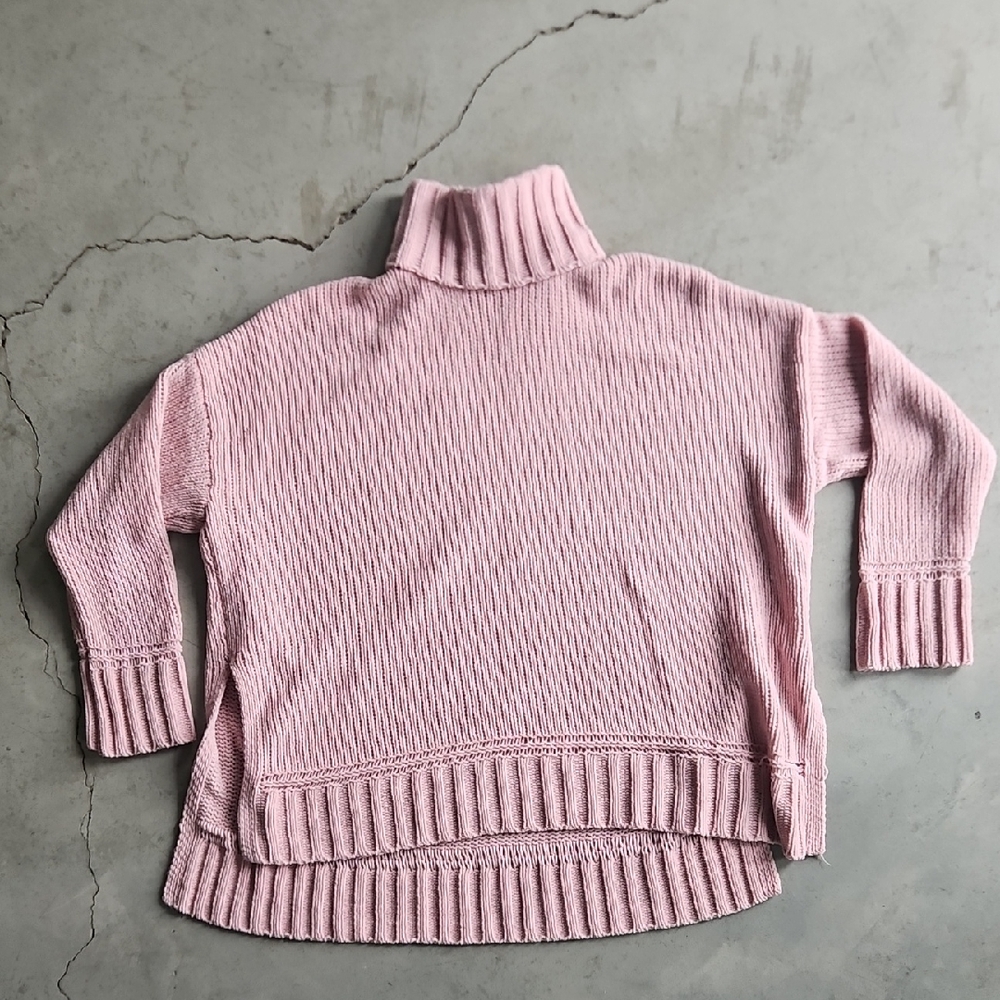 Aerie Chenille Soft Pink Cowl Turtle Neck Oversize High Low Sweater Medium